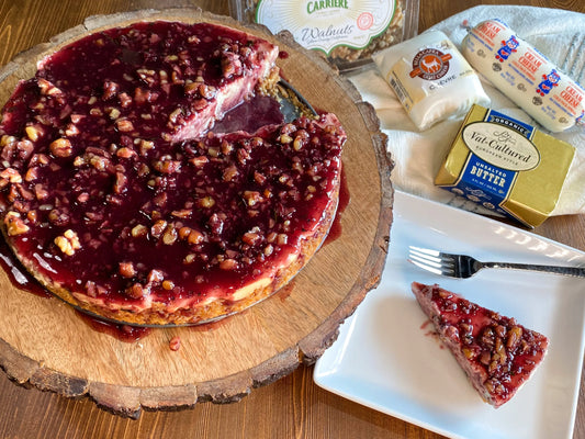 Goat Cheese Cheesecake with Wine & Walnut Sauce