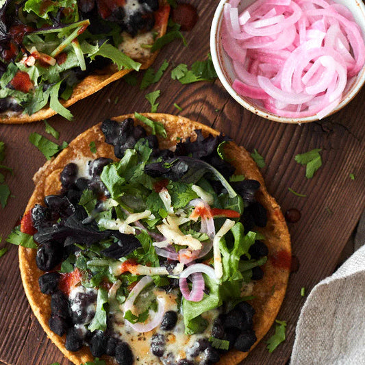 Black Bean Tostadas with Organic Baby Bella Mushroom Jack