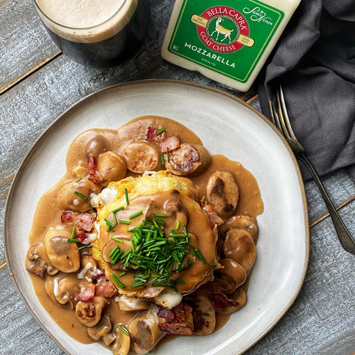 Boxty and Bangers with Guinness Mushroom Gravy