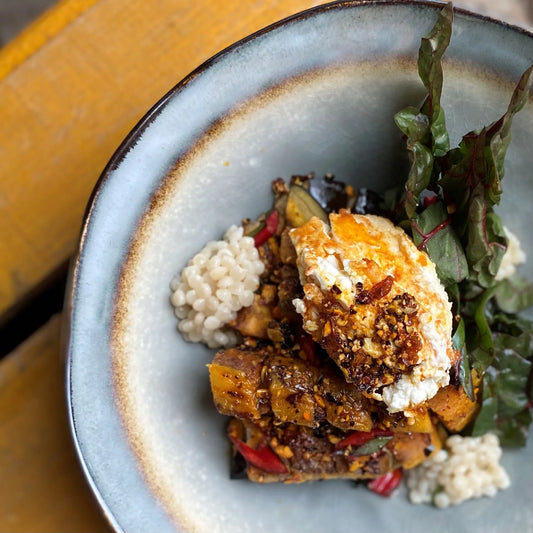 Pan Seared Feta and Roasted Eggplant Salad