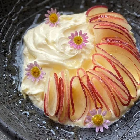 White Peaches with Moscato-infused Crème Fraîche